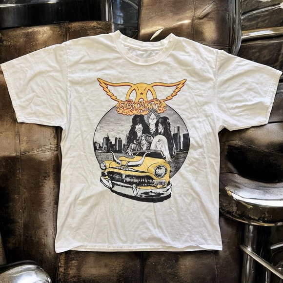 Aerosmith Other - Vintage Aerosmith Band T Shirt Detroit Car Graphic 90s Rock Tee White Medium / L